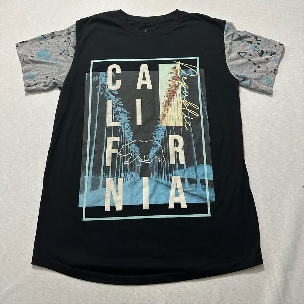 California Republic Graphic T Shirt Mens Medium Black Palm Trees Beach Bear Tee